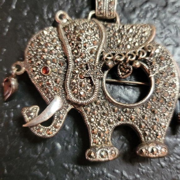 Jewelry - Statement SS, Marcasite, & Gemstone Elephant Necklace